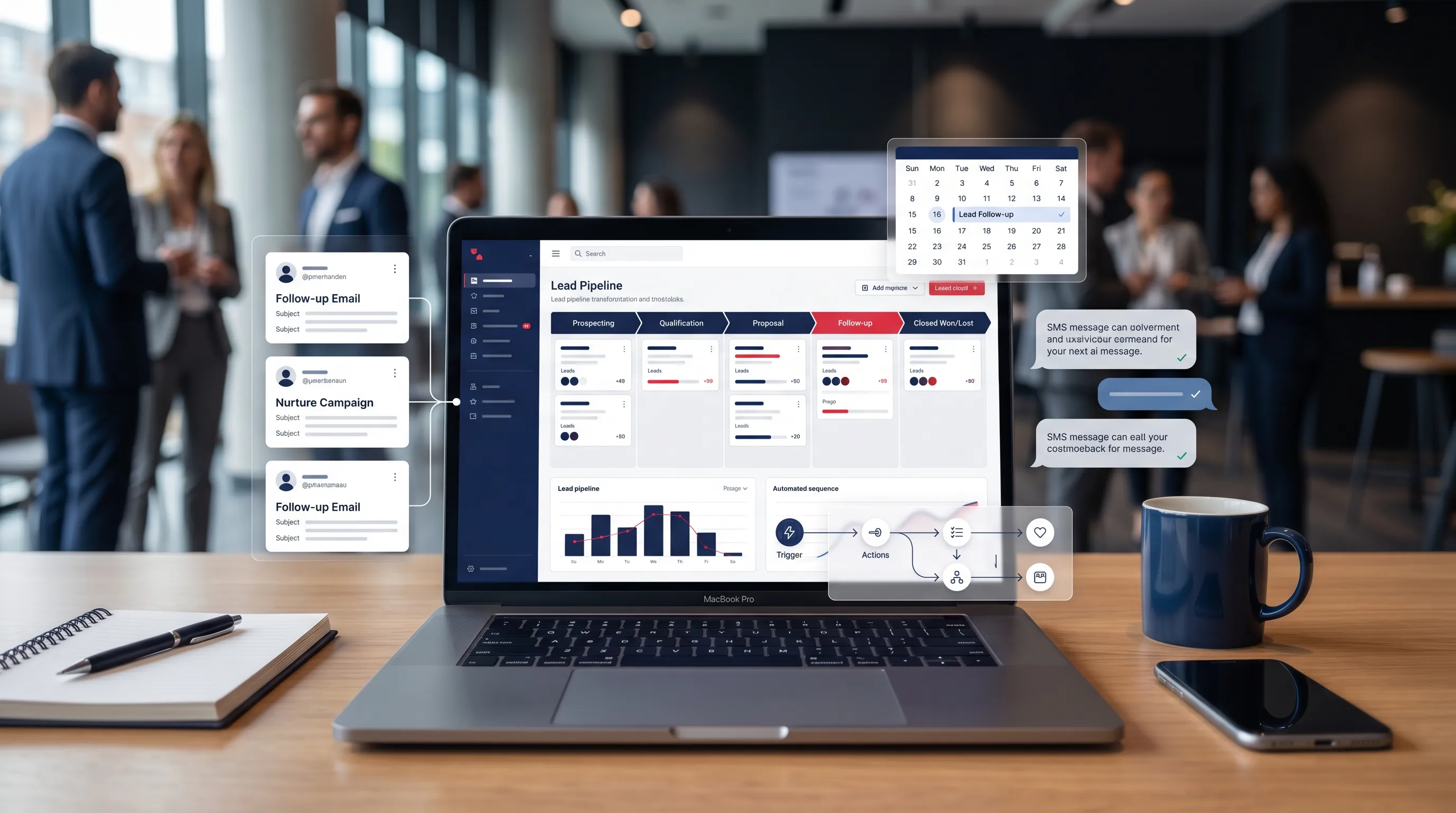 AI follow-up pipeline dashboard for email, SMS, and lead reminders