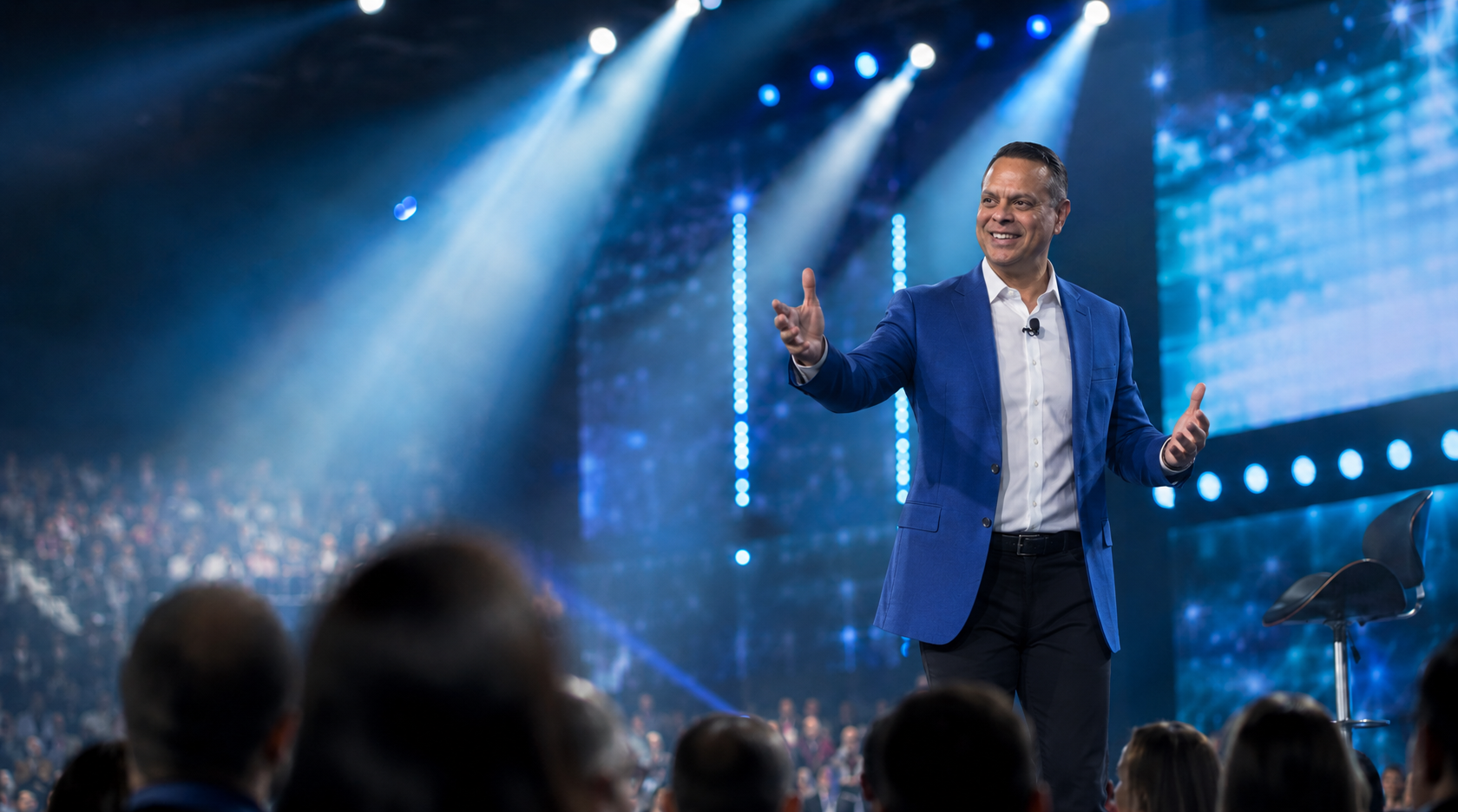Mike Filsaime teaching a live Winning With AI seminar on stage