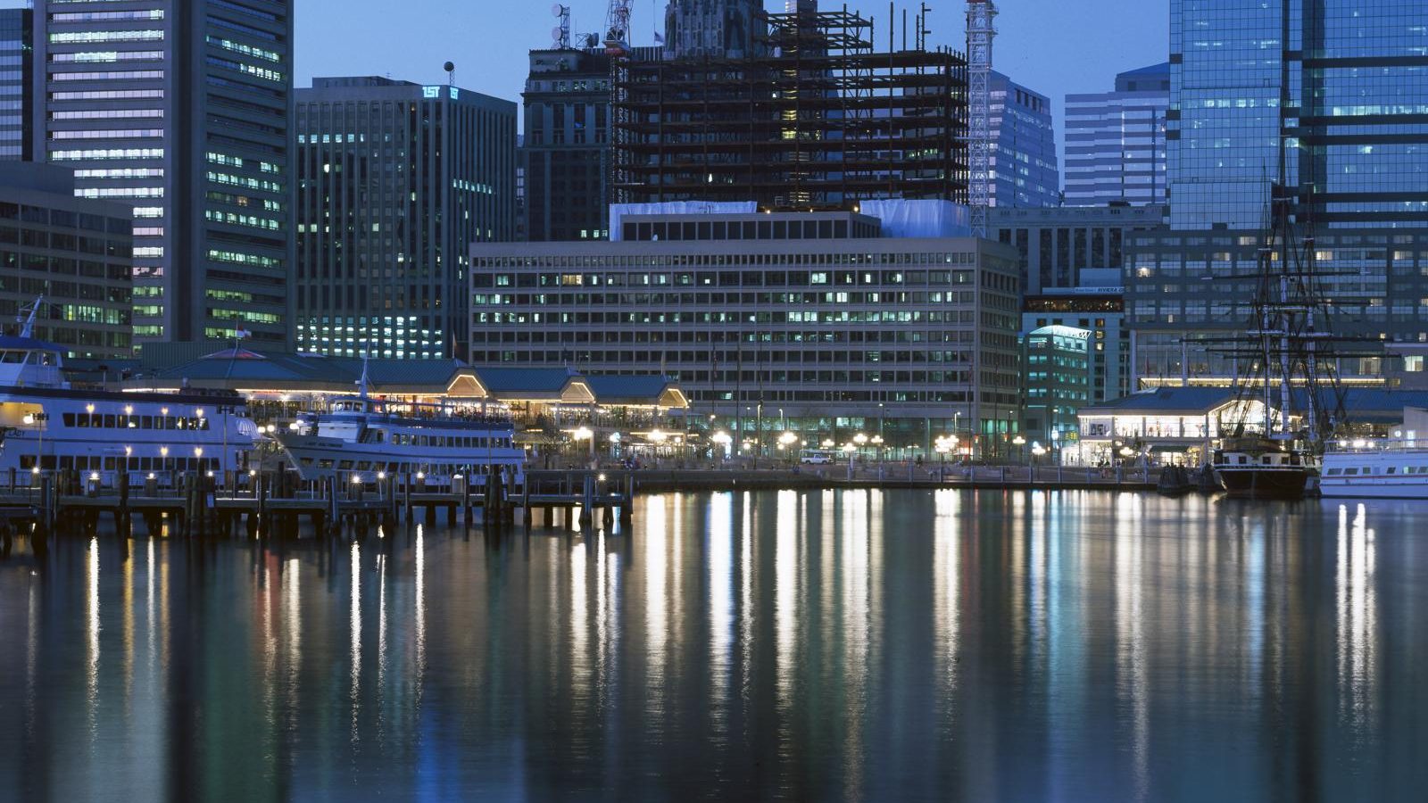View of revitalized Inner Harbor, Baltimore, Maryland