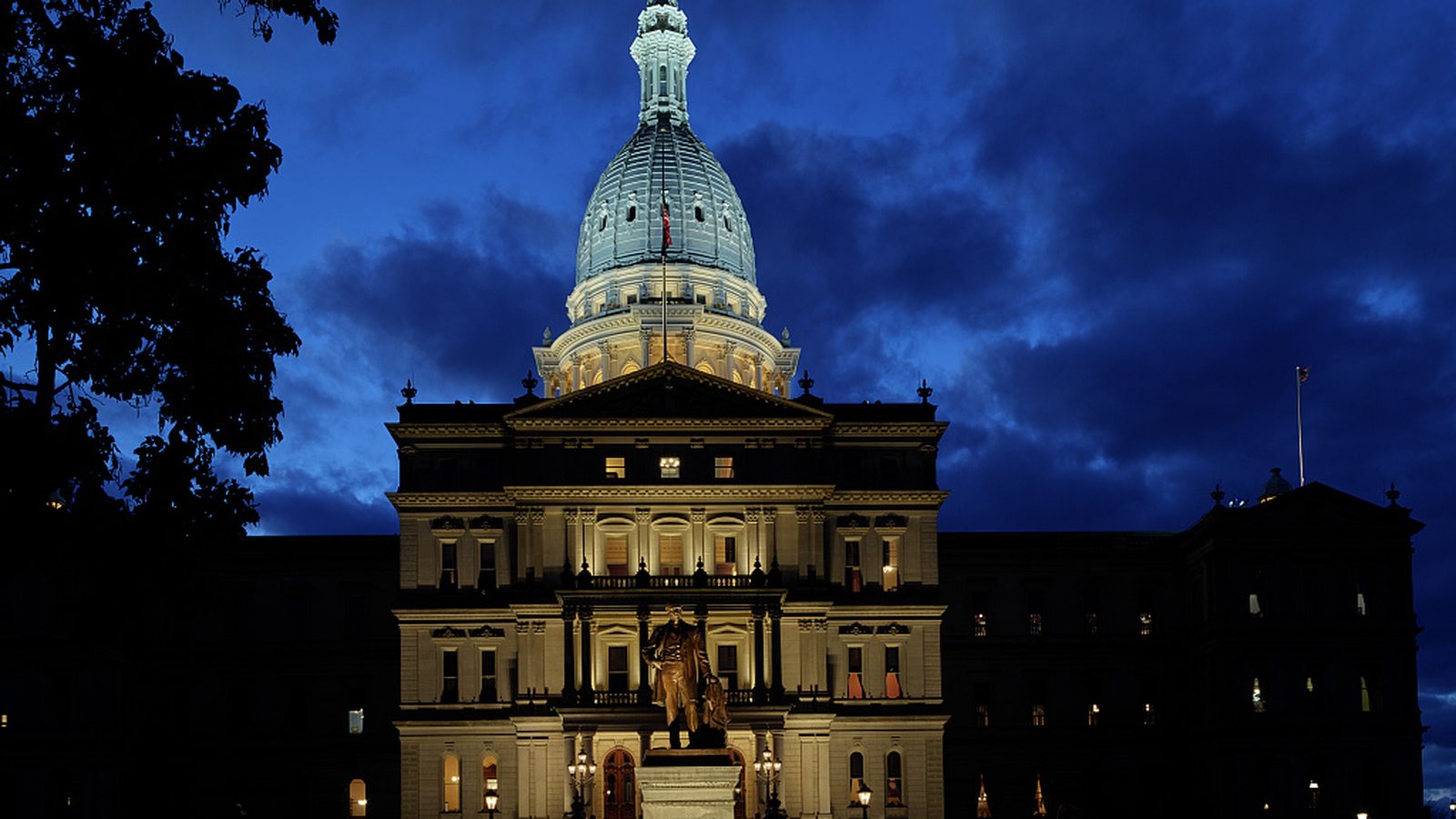The Michigan state capitol in Lansing at dusk